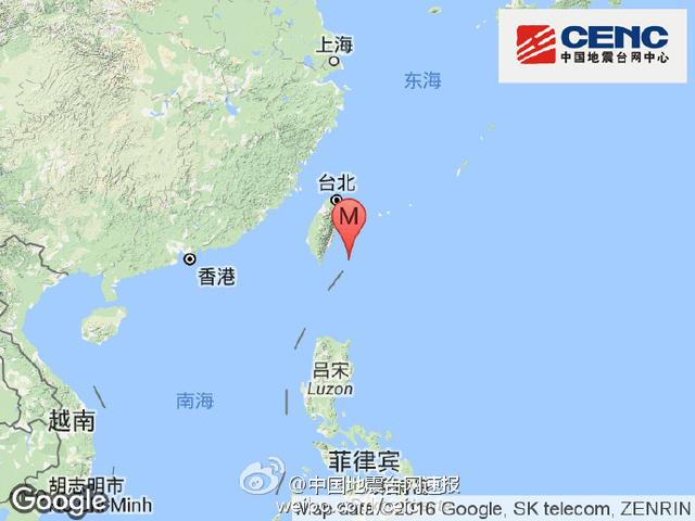 台湾台东县海域发生3.6级地震 震源深度34千米