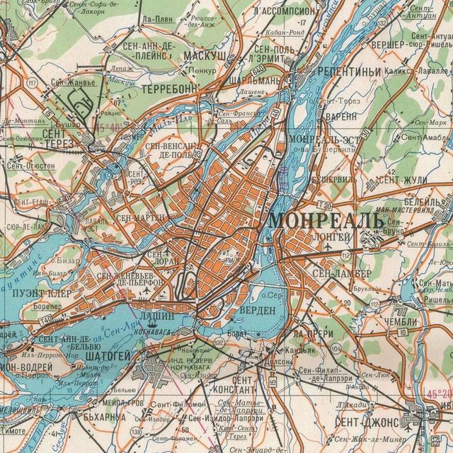 这张1981年印制的小比例尺地图展现了蒙特利尔及其周边地区的全貌.图片