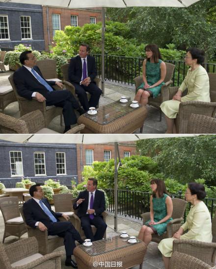 李克强夫妇与卡梅伦夫妇共进下午茶(图)