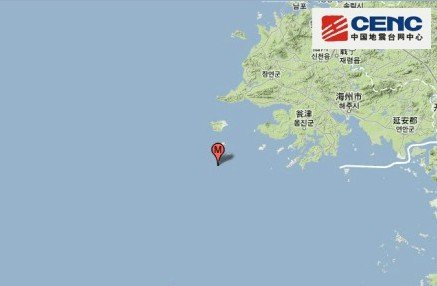 黄海海域发生5.1级地震震源深度8千米