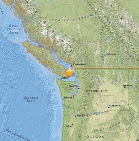 加拿大温哥华岛海域4.8级地震 未造成海啸威胁