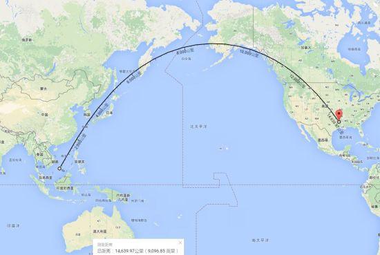 从美国巴克斯代尔基地飞往我国南沙群岛距离与飞往澳大利亚直线距离