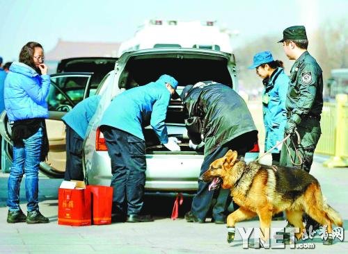 防止刮划汽车漆，两会安检警犬穿上“作战靴”