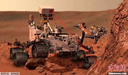 这张概念图展示了“好奇”号火星车对火星岩石表面构成进行调查。