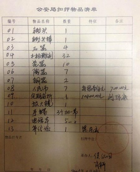 一份扣押物品清单 一份扣押物品清单