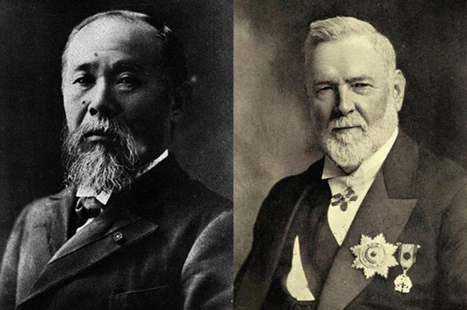 左:伊藤博文,右:李提摩太。戊戌年康有为曾异想天开与二人商议“中日合邦”,并奏折报告光绪 左:伊藤博文,右:李提摩太。戊戌年康有为曾异想天开与二人商议“中日合邦”,并奏折报告光绪