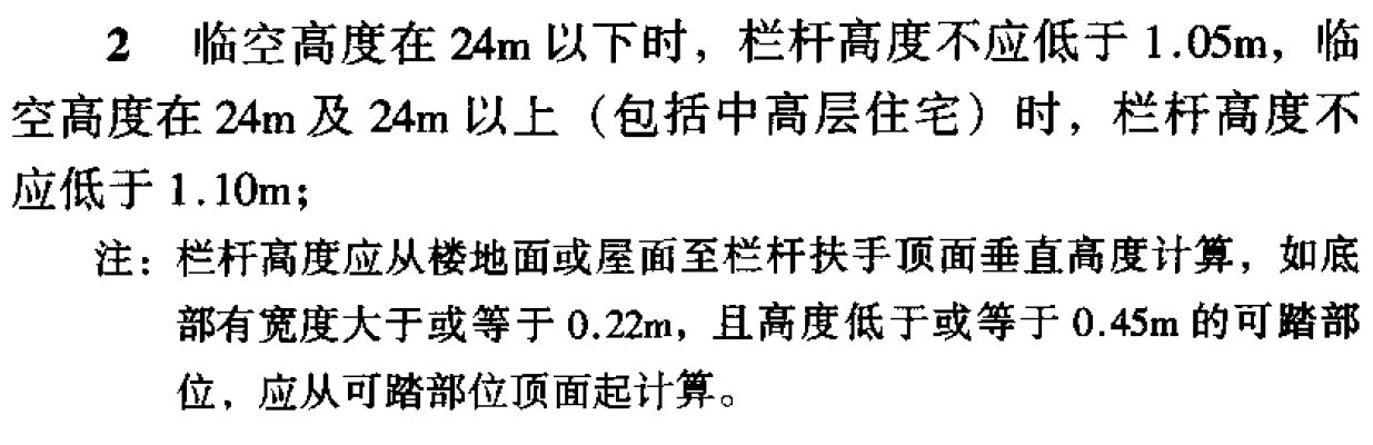 《民用建筑设计通则》中对栏杆高度的规定。