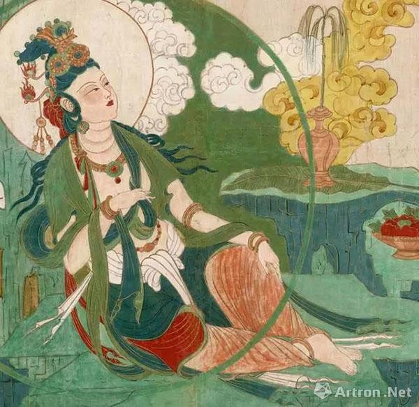 张大千《水月观音》局部 张大千《水月观音》局部