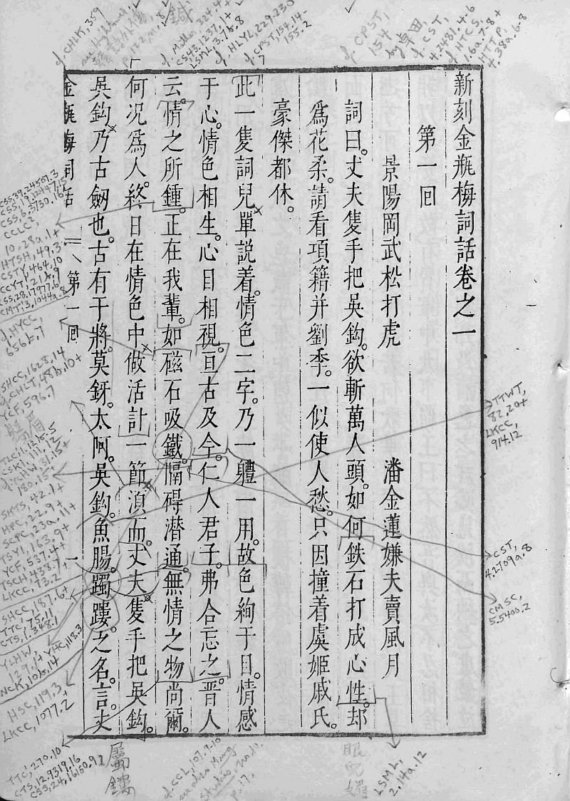 《金瓶梅词话》影印明万历本,书页上的批注应为美国汉学家和翻译家David Tod Roy所留下的 《金瓶梅词话》影印明万历本,书页上的批注应为美国汉学家和翻译家David Tod Roy所留下的