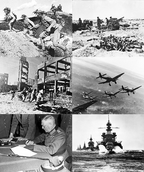 第二次世界大战各地的战争场景，图片源自维基百科
