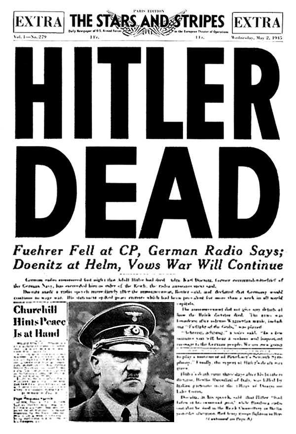 美国报纸刊登希特勒的死讯