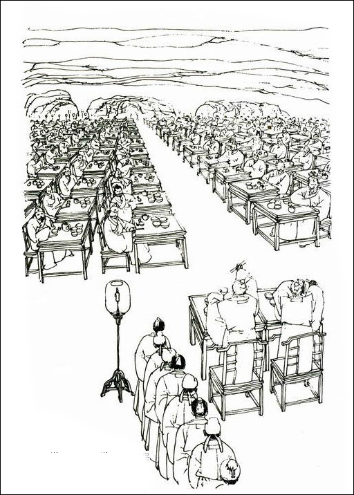 《侠客行》第十九章插图中的侠客岛山洞宴会厅