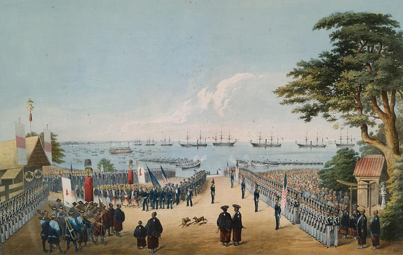 1854年佩里舰队再来、登陆横滨之图（随行画家Wilhelm Heine绘）