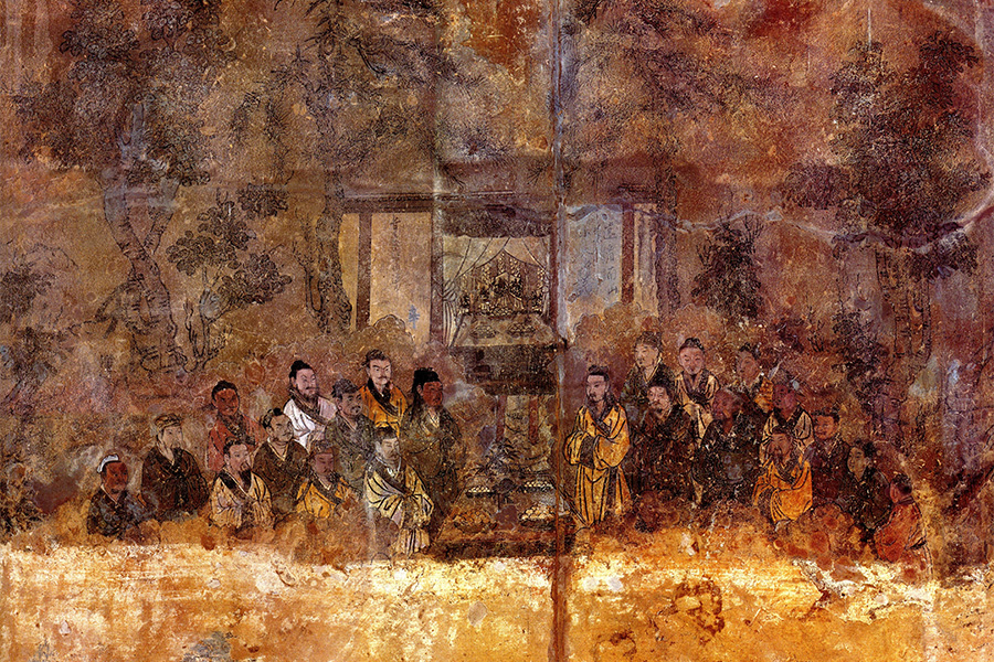 永乐宫重阳殿壁画《归葬祖庭》 永乐宫重阳殿壁画《归葬祖庭》