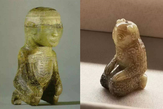 原型(左)是藏于社科院考古所的短辫玉人 原型(左)是藏于社科院考古所的短辫玉人