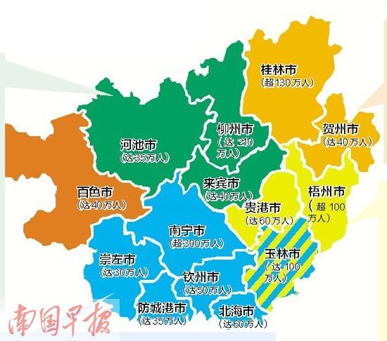 中国各省面积人口_广西各城市人口