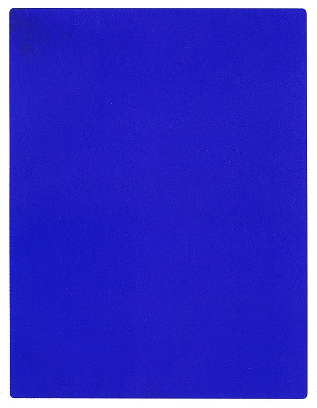 单色画《IKB 191》（1962）。RGB比值是0:47:167的“克莱因蓝”，被誉为理想之蓝、绝对之蓝