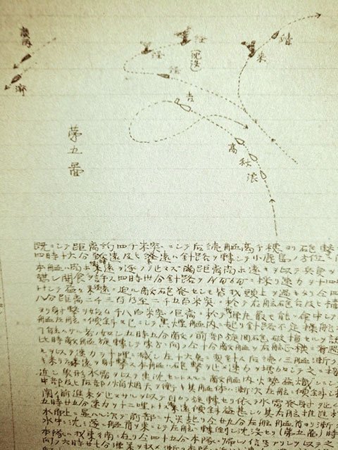 “吉野”军官田所广海在《勤务日志》中所绘海战示意图，图中沉没军舰为“经远”