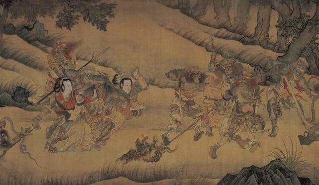 《搜山图》描绘的天兵天将,捉拿山精鬼怪的场景