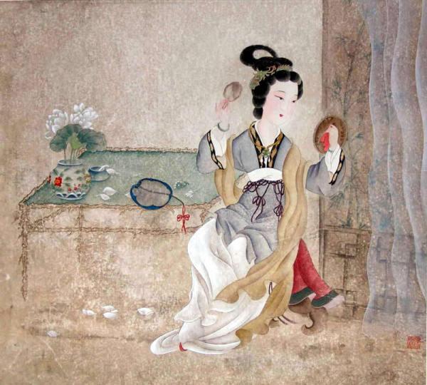 手绘古代女子房间布局