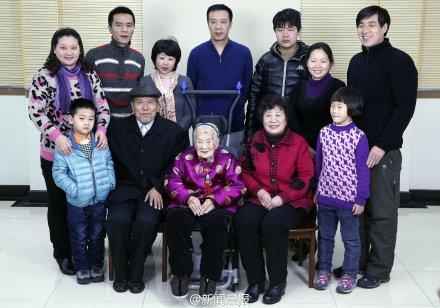 上海人瑞115岁李肃清的全家福