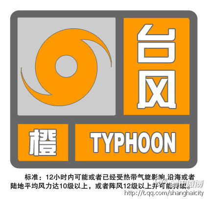 上海中心气象台7日15时更新台风预警信号为橙