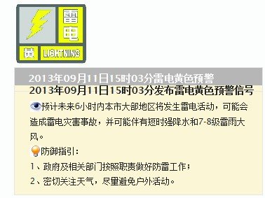 上海中心气象台15时发布雷电黄色预警信号