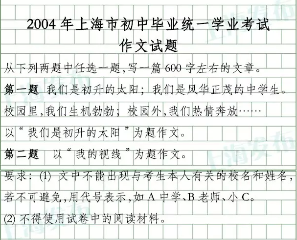 上海中考历年作文题(2003-2015年)