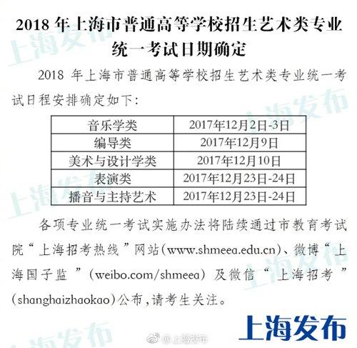 2018年上海市普通高等学校招生艺术类考试日