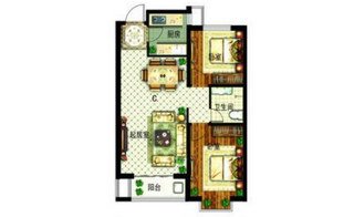 C户型 两室两厅一卫 85.94㎡