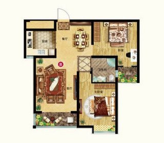 B户型 两室两厅一卫 91.04平