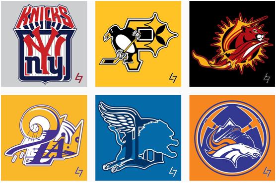 他都会进行二次创作,下一组图片,就是他将nhl,nba,nfl几支球队的队徽
