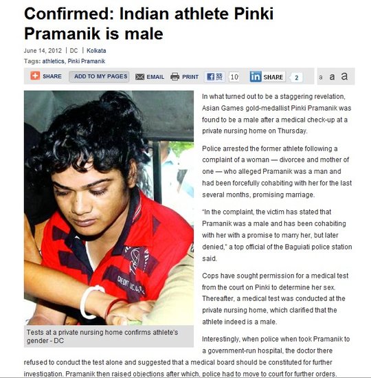 震驚！ 印度涉嫌強奸的田徑女星確認為男兒身