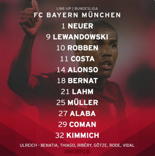 狼堡VS拜仁首发:罗穆莱领衔 里贝里格策替补