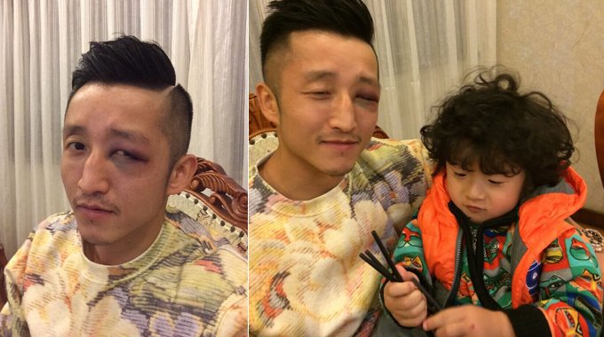 <em>邹市明</em>机场接爱子 烟熏妆新发型亮相