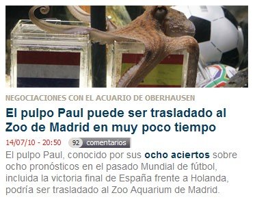 马德里将迎超大牌 章鱼帝保罗“宠幸”西班牙