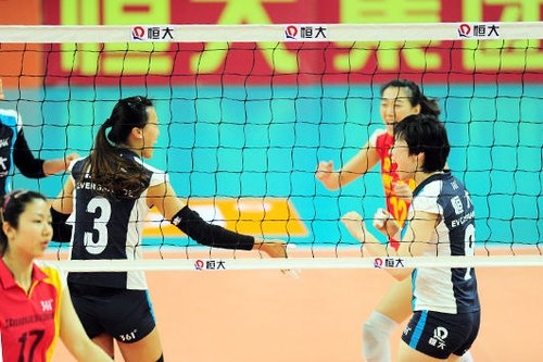 中国女排联赛决赛第二场 恒大队3-2天津取胜