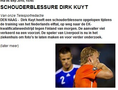 利物浦宣布劳模伤别数周 荷兰欧预赛损失大将