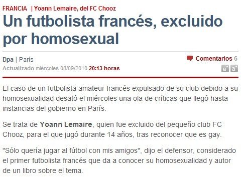 法国球会突然驱逐双性恋球员 政府已完全震惊