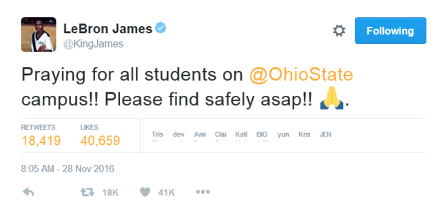 俄亥俄发生校园枪击案 詹皇发声为学生们祈祷