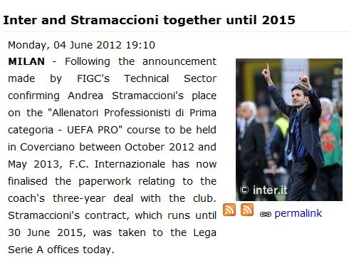 国米宣布续约斯帅三年 德比力克死敌堪称妙笔