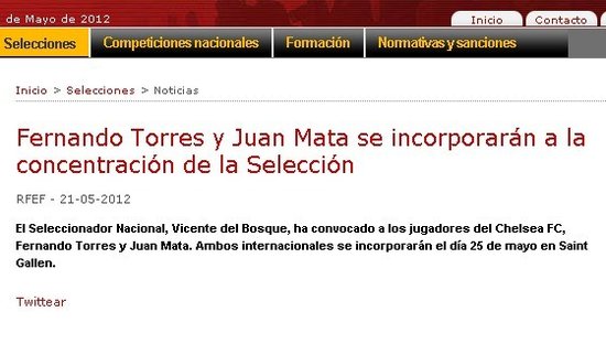 西班牙官方宣布托雷斯回归 欧冠冠军战欧洲杯