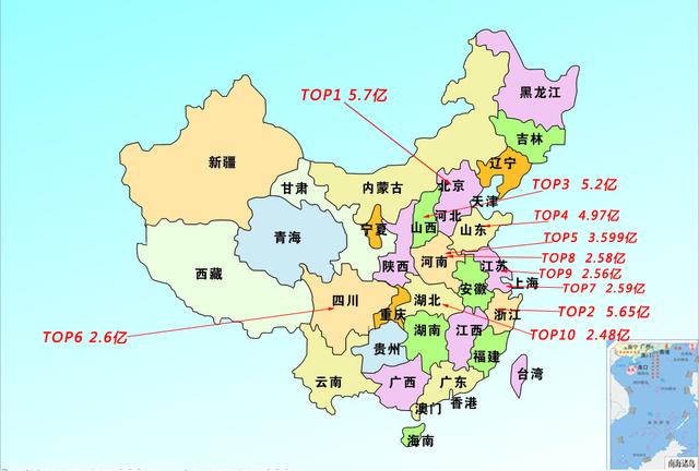中国彩市十大中奖省份分布:东部沿海城市居多