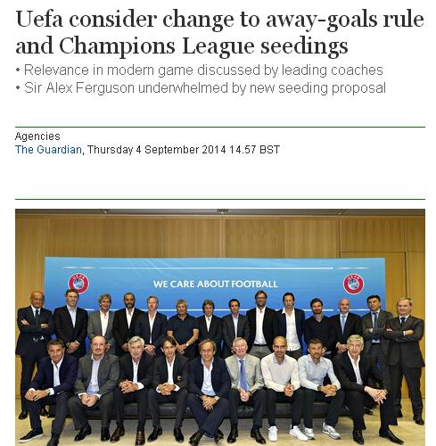UEFA考虑取消客场进球规则 弗爵:应与时俱进