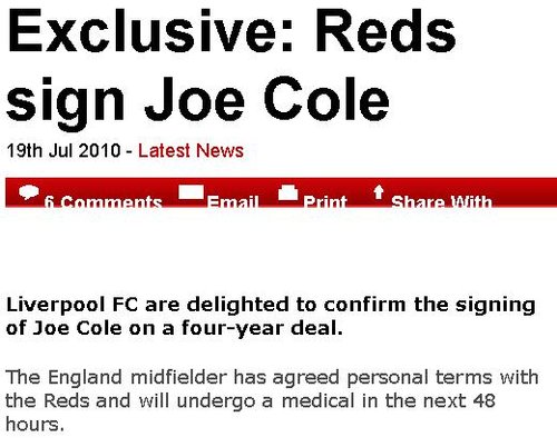 利物浦官方宣布签下乔科尔 4年长约周薪9.5万