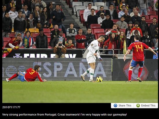 C罗微博盛赞葡萄牙强劲表现 满意大胜西班牙