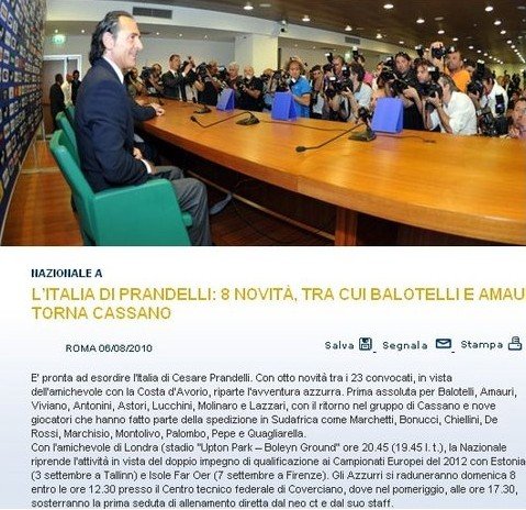 意大利公布最新23人名单 巴洛特利卡萨诺入选