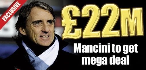 曝曼奇尼将获英超顶薪 4年2200万镑平弗爵爷