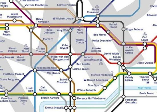 地图,这些奥运英雄的名字将出现在伦敦地铁的全部361