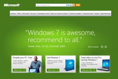 微软首页变绿色迎接win7 借web2.0造势